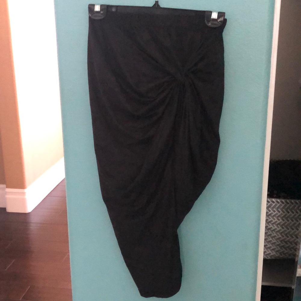 Asymmetrical black suede skirt